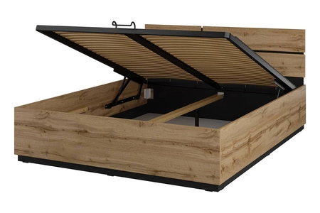 Łóżko Cross 160x200 cm dąb wotan idealne łóżko z pojemnikiem do stylowej sypialni z wysokim zagłówkiem