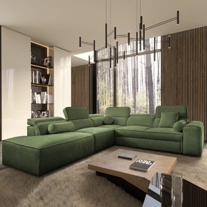 Narożnik z funkcją spania Viano IX zielony lewostronny stylowy narożnik z pojemnikami na pościel idealny mebel do dużego salonu