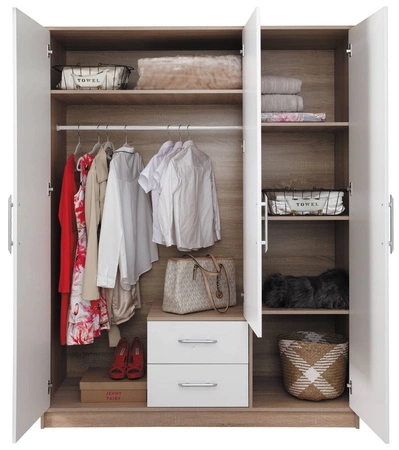 Szafa z lustrem Caspe 150 cm dąb artisan nowoczesny design wykończenie ABS oraz czarne uchwyty