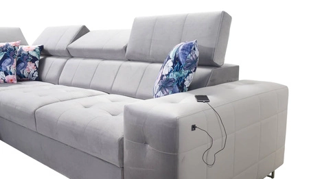 Narożnik z funkcją spania Hampton VII bordowy lewostronny narożnik do pokoju wykonany z aksamitnej tkaniny o gładkiej powierzchni