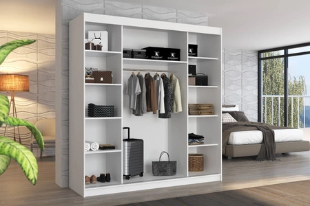 Szafa przesuwna z lustrem Oliver 200 cm dąb sonoma jasny pojemna szafa do sypialni z ozdobnymi listwami ergonomiczny układ wnętrza