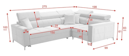 Narożnik z funkcją spania Nausa II jasny brąz prawostronny velvet dekoracyjne przeszycia na siedzisku narożnik z pojemnikiem na pościel