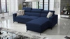 Narożnik z funkcją spania Savona niebieski prawostronny wygodny i elegancki narożnik z regulowanymi zagłówkami dekoracyjne przeszycia 