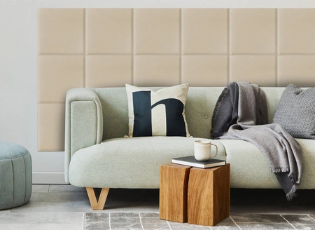 Panel tapicerowany Quadra 30x30 cm kremowy stylowy panel ścienny kwadrat welurowa tkanina modne wykończenie każdej aranżacji