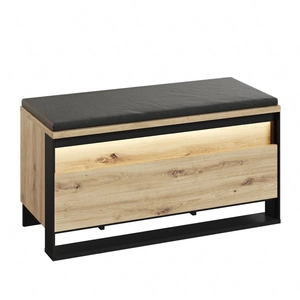 Szafka na buty Quant 92 cm dąb artisan / czarny szafka z tapicerowanym siedziskiem funkcjonalny dodatek do przedpokoju oświetlenie LED