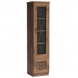 Witryna Tade 46 cm dąb lefkas gustowny styl witryna z szufladami ozdobina subtelnymi ornamentami na szklanym froncie idealna do salonu