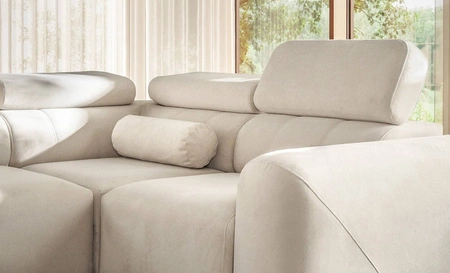 Narożnik z funkcją spania Cantare IV beżowy lewostronny starannie wykonany narożnik do salonu zapewnia komfort i wygodę