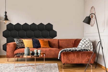 Panel tapicerowany Heksagon 30x26 cm czarny stylowy panel ścienny welurowa tkanina modna dekoracja każdego wnętrza