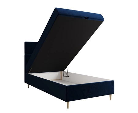 Łóżko kontynentalne Bing 100x200 granatowe w nowoczesnym skandynawskim stylu z tapicerowanym zagłówkiem łóżko z pojemnikiem