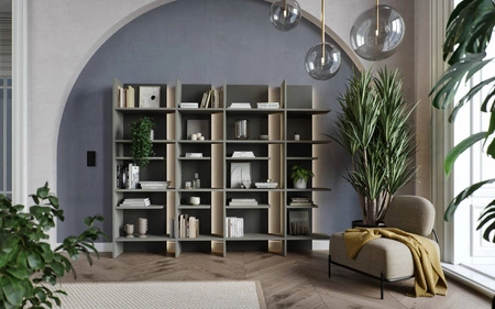 Regał Fitt 119 cm metalic ciemny / metalic jasny lewy designerski regał do biura lub salonu oryginalna konstrukcja z podświetleniem