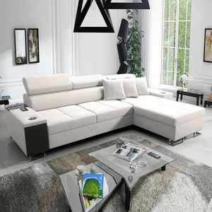 Narożnik z funkcją spania Dafni kość słoniowa prawostronny velvet komfort i funkcjonalność podczas codziennego wypoczynku