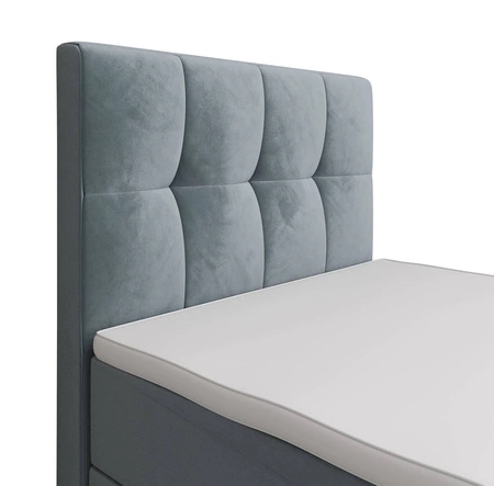 Łóżko kontynentalne Manhattan 120x200 turkusowe w nowoczesnym skandynawskim stylu z tapicerowanym zagłówkiem i zanóżkiem łóżko z pojemnikiem