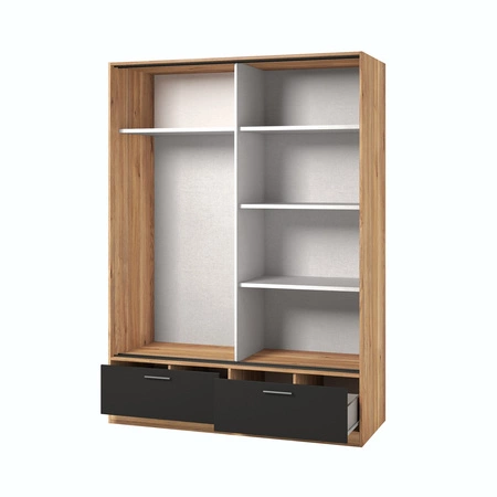 Szafa przesuwna Beta 150 cm dąb mauvella / czarny pojemna szafa z lustrem świetnie sprawdzi się w pomieszczeniach o każdej wielkości