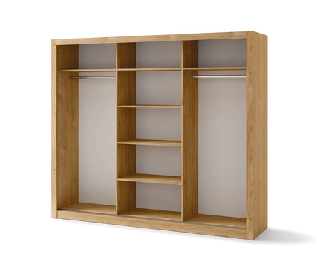 Szafa przesuwna z lustrem Idea 250 cm dąb shetland estetycznie wykonana szafa do sypialni lub pokoju młodzieżowego srebrne uchwyty