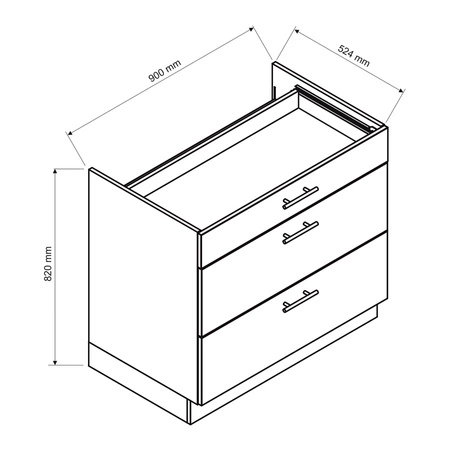 Szafka kuchenna stojąca pod płytę grzewczą Zova D90 PC S/3 biała szafka kuchenna z szufladami odporna na uszkodzenia frezowane uchwyty