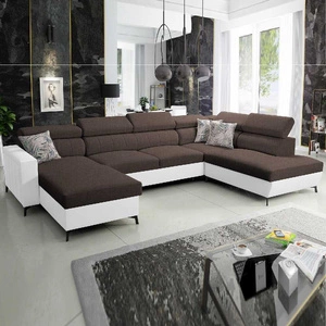 Narożnik z funkcją spania Savona VI brązowy / biały lewostronny komfortowy narożnik do salonu z dwoma pojemnikami na pościel