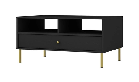 Zestaw mebli do salonu Kioto II czarny grafit stylowy design eleganckie meble wsparte na metalowych złotych nogach subtelne uchwyty