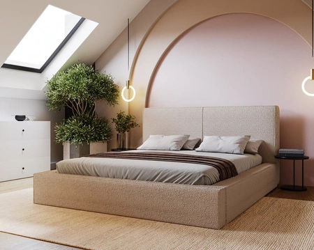 Łóżko tapicerowane Belli 140x200 ciemny beżowy stylowe łóżko z pojemnikiem na pościel wygodny zagłówek zachwyca eleganckim designem