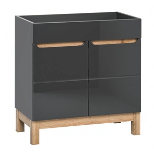 Szafka pod umywalkę Bali 60 cm szary połysk / dąb wotan wysokiej jakości szafka łazienkowa z półką stylowe frezowane uchwyty