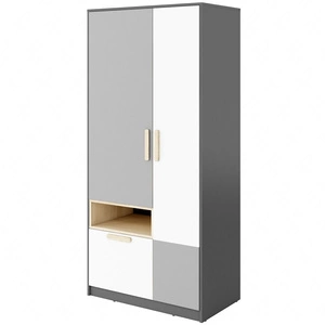 Szafa Pok 90 cm grafit / szary / biały / buk ibsen nowoczesna szafa do pokoju młodzieżowego uniwersalne połączenie kolorystyczne