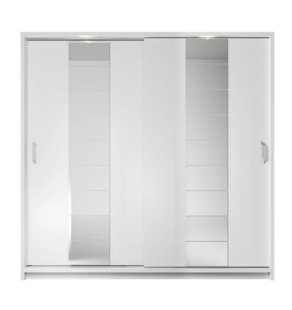 Szafa przesuwna z lustrem Arti 220 cm biała ergonomiczna szafa do sypialni lub przedpokoju energooszczędne oświetlenie ledowe