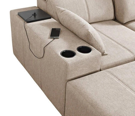 Narożnik z funkcją spania Tesalia X miodowy lewostronny nowoczesny i komfortowy narożnik z innowacyjną funkcją przesuwanego oparcia