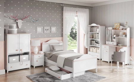 Komoda wysoka Luna 85 cm biały / różowy estetyczna komoda z szufladą i półką elegancki design połączony z wysoką jakością wykonania