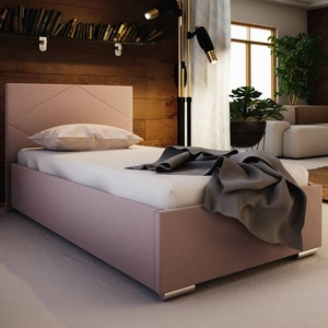 Łóżko tapicerowane Hernani 90x200 pudrowy róż z zagłówkiem w nowoczesnym stylu idealne do pokoju młodzieżowego lub małej sypialni