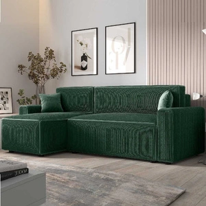 Narożnik z funkcją spania Brandon Bis zielony lewostronny trójwymiarowa tkanina o wyrazistych prążkach pojemnik na pościel