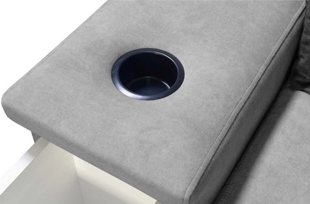 Narożnik z funkcją spania Alcamo III jasny brąz / biały prawostronny funkcjonalny narożnik z szufladą w boczku dwa pojemniki na pościel