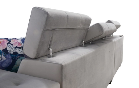 Narożnik z funkcją spania Hampton II kwarcowy róż lewostronny stylowy narożnik rozkładany miękka tkanina obiciowa typu velvet