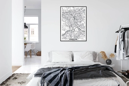 Plakat mapa Krakowa szwarc plan 70x100 plakat w ramie precyzyjny wydruk ze stylową grafiką doskonała dekoracja do salonu lub sypialni