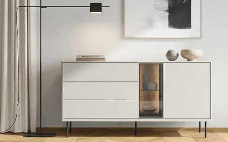 Komoda z szufladami Epiro 161 cm beżowy / dąb ciemny komoda o subtelnej kolorystyce solidna metalowa podstawa gwarantuje stabilność