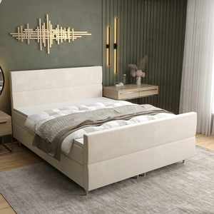 Łóżko kontynentalne Benet 180x200 beżowy w nowoczesnym skandynawskim stylu z charakterystycznym wezgłowiem oraz zanóżkiem