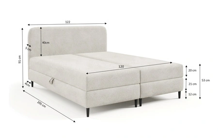 Łóżko kontynentalne Aberg 120x200 kremowe nowoczesny minimalizm stylowe łózko do sypialni wysoki zagłówek o zaokrąglonych rogach