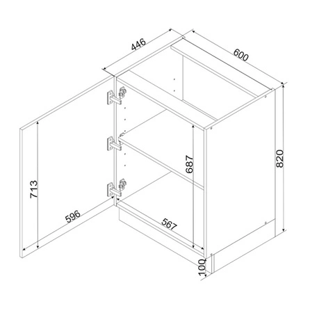 Szafka kuchenna stojąca z półką Clara D60 pojemna i funkcjonalna szafka odporna na działanie wilgoci i uszkodzenia metalowy uchwyt