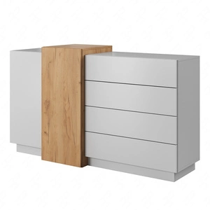 Komoda z szufladami Space 160 cm biały / dąb craft złoty modernistyczny design i nowoczesna forma mebla system push to open