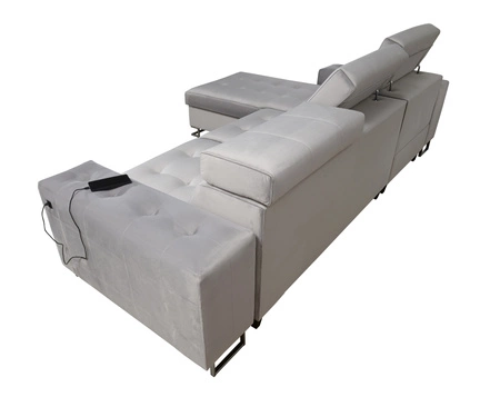 Narożnik z funkcją spania Hampton morski lewostronny stylowe pikowania na siedzisku miękka tkanina obiciowa narożnik z dostawką