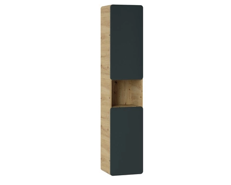 Słupek łazienkowy wiszący Aruba 35 cm dąb craft złoty / czarny nowoczesny design szafki do łazienki ciekawy zaoblony kształt bryły