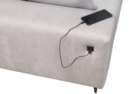 Narożnik z funkcją spania Castel XII jasny brąz prawostronny stylowy i wygodny narożnik do salonu funkcjonalne regulowane zagłówki