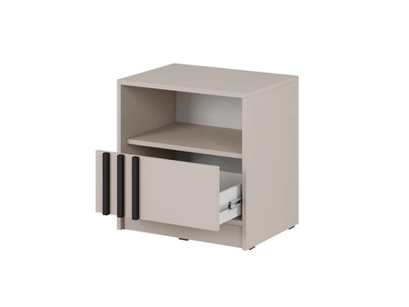 Szafka nocna z szufladą Aspen beżowa / czarne lamele stylowa szafka nocna ozdobiona lamelami idealny dodatek do sypialni