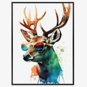 Plakat jeleń w okularach 70x100 plakat w ramie precyzyjny wydruk ze stylową grafiką doskonała dekoracja do salonu lub sypialni