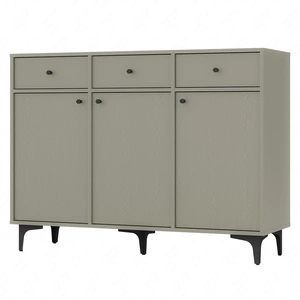 Komoda z szufladami Kioto I 125 cm eukaliptus minimalistyczna forma idealna komoda do salonu lub sypialni czarne dodatki