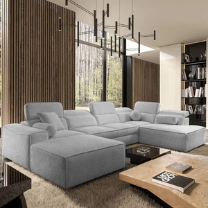 Narożnik z funkcją spania Viano VI jasny szary lewostronny designerski narożnik do nowoczesnych aranżacji dwa pojemniki na pościel