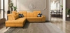 Narożnik z funkcją spania Buffalo IX żółty lewostronny stylowy narożnik do pokoju wykonany z welurowej tkaniny ozdobne poduszki
