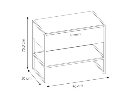 Szafka pod umywalkę nablatową Brooklin 90 cm dąb craft złoty funkcjonalna szafka do łazienki w stylu industrialnym z szufladą i półką