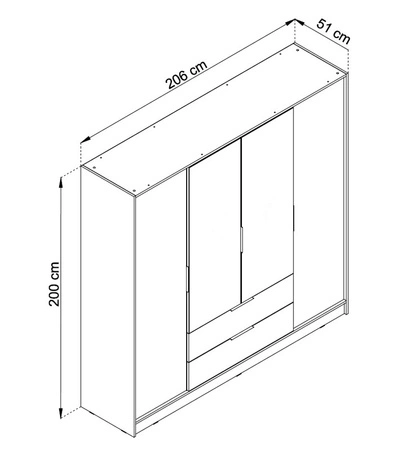 Szafa Corse 206 cm czarna nowoczesny design idealna szafa do sypialni lub garderoby pojemne szuflady