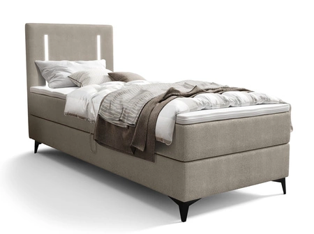 Łóżko kontynentalne Norco 90x200 ciemny beżowy stylowe łóżko z pojemnikiem oświetlenie umieszczone w zagłówku nadaje wyjątkowości