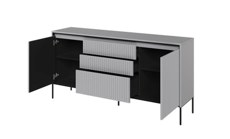 Komoda z szufladami Trend 166 cm szara funkcjonalna komoda o wyjątkowym designie ryflowane fronty z subtelnym oświetleniem