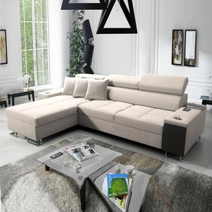 Narożnik z funkcją spania Dafni jasny beż lewostronny velvet komfort i funkcjonalność podczas codziennego wypoczynku